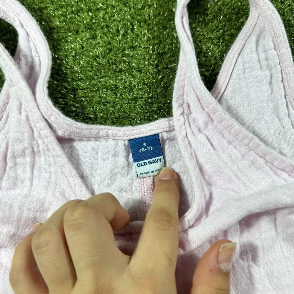 Old Navy Girls Sleeveless Double-Weave Pocket Romper Pink Size S (6-7)